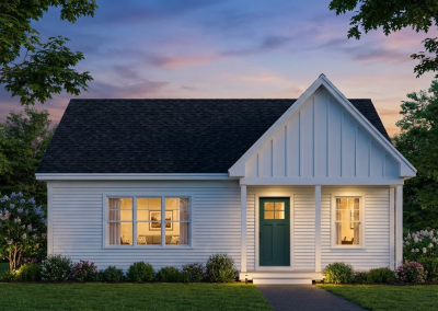 ADU 800 Elevation Horizontal Twilight Tarkka Homes, Custom Home Builder Southern NH